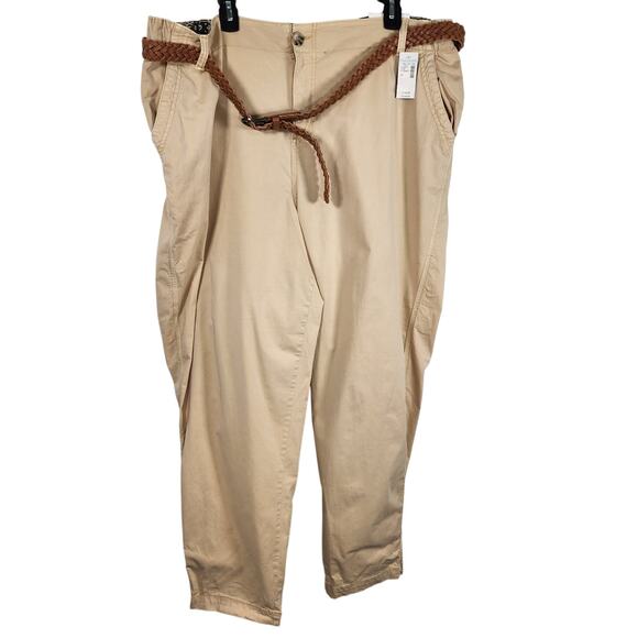 Mauricess Womens Tapered High Rise Belted Chino Ankle Pant Size 2X Khaki Beige - Picture 1 of 13